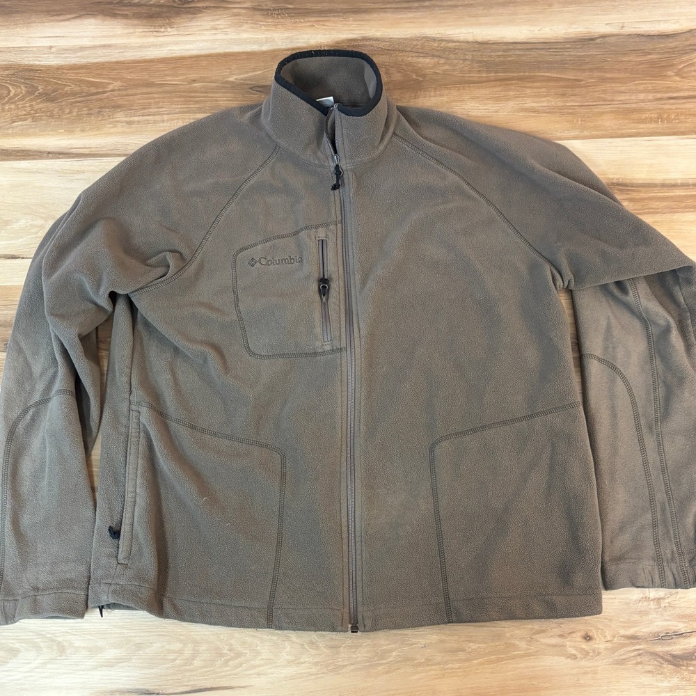 Columbia Mens Fleece Jacket Large Full Zip Lightweight Outdoor Hiking Brown
